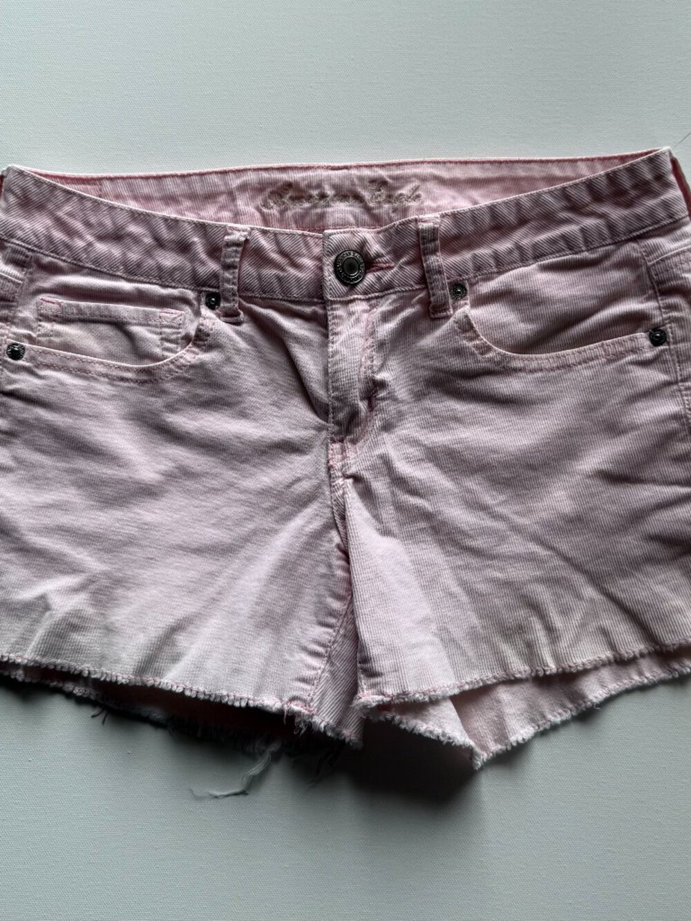 American Eagle Corduroy Pastel Pink Low Rise Stretch Cut Off Shorts
